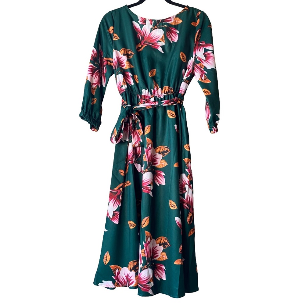 SHEIN Green Floral Midi Dress
